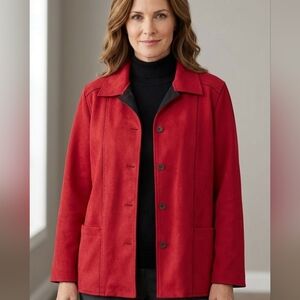 Vintage Alfred Dunner Classic Red Faux Suede Women's Button-Front Jacket Size 14
